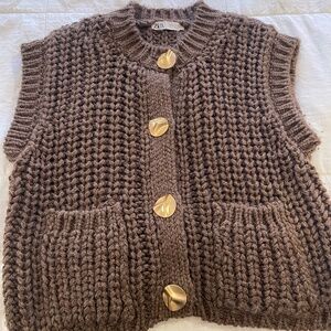 Zara Chunky Knit Sweater Vest (Brown, Medium)